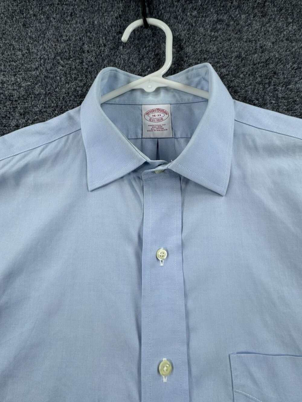 Brooks Brothers Non-Iron Cotton Blue 16 33 Traditional Men Long Sleeve Pocket